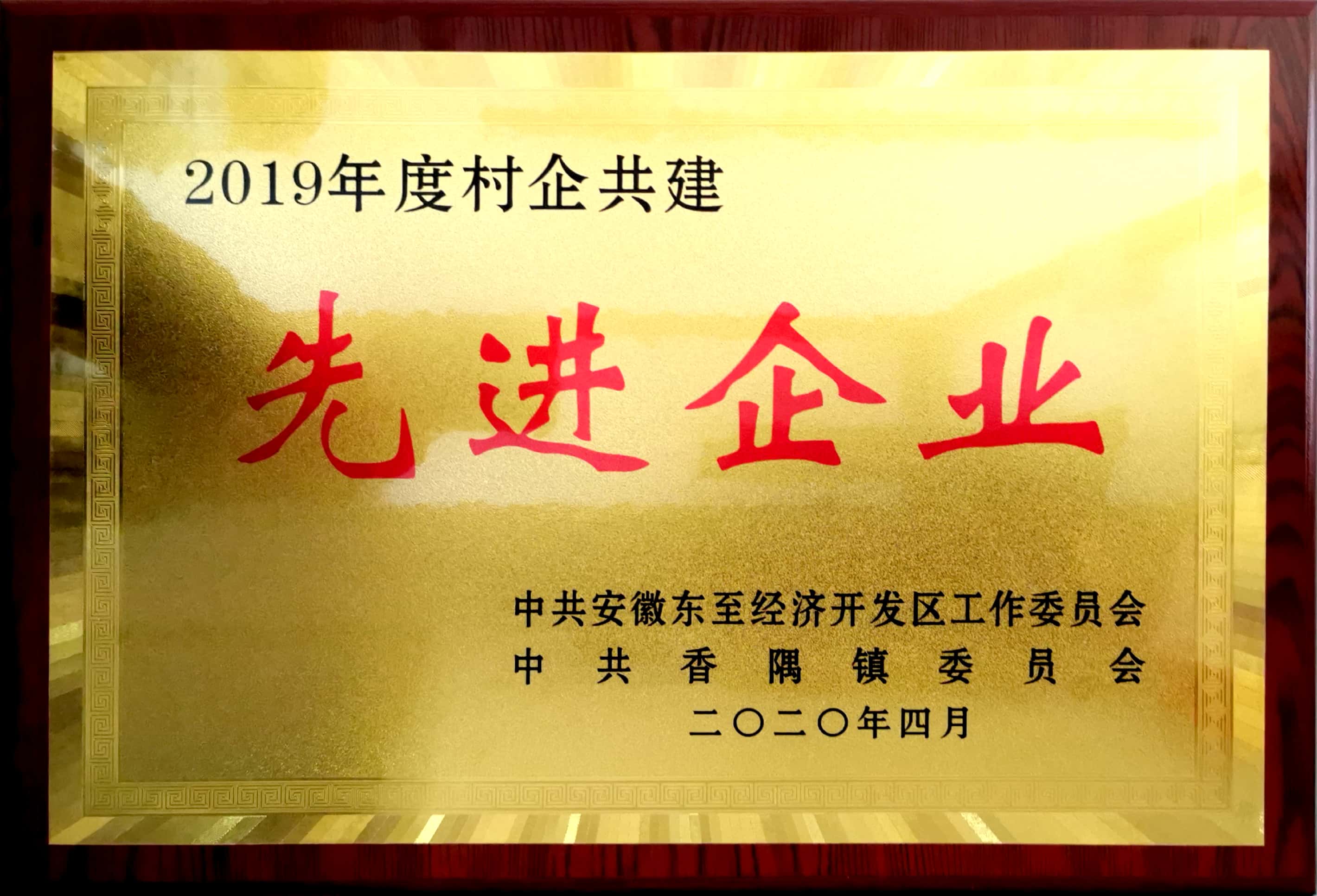 祝賀嘉智信諾榮獲東至經(jīng)濟開發(fā)區(qū)、香隅鎮(zhèn)委員會“2019年度村企共建先進(jìn)企業(yè)”